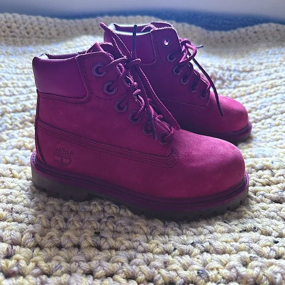 Red Timberland Nubuck Lace Up Lug Sole Waterproof Kids Unisex Boots Siz… - Picture 4 of 10